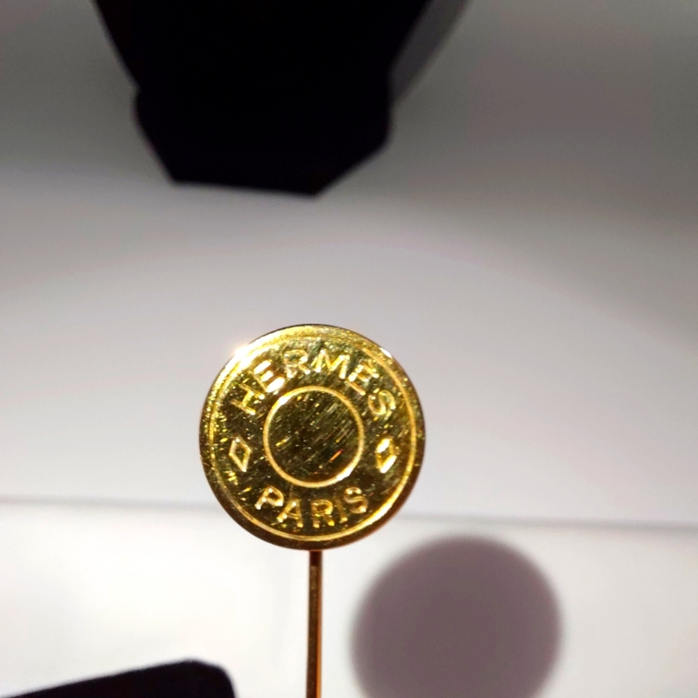 Hermes Vintage Clou de Selle Button Stick Hat Pin Brooch Gold Tone - Picture 2 of 4